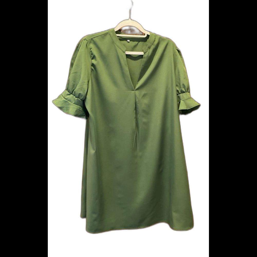 Knee Lenth Dress Size XXL V Neck Green Short Fitted Sleeve Flowy Dressy‎